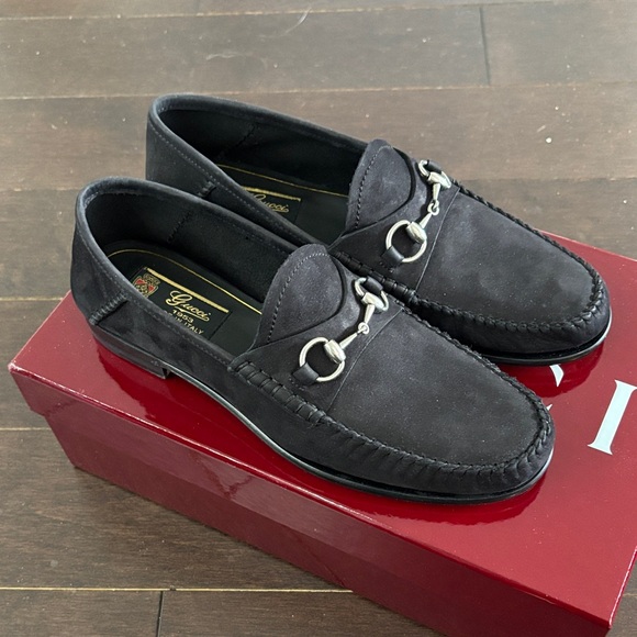 Gucci Black Suede Horsebit Slip-On Loafers Gucci Suede Horsebit Loafers | Saks Fifth Avenue main image 4